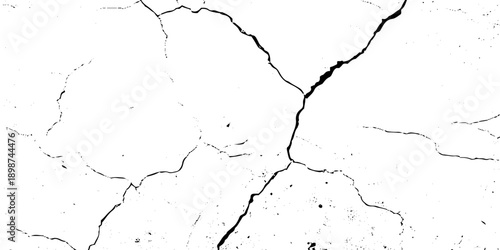 White and black rough, scratch, splatter grunge pattern design brush strokes. ground cracks, breaks on land surface from earthquake. white plaster cracked old wall vintage design.
