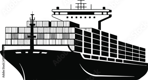 Cargo Container Ship Silhouette Vector Global Maritime Shipping