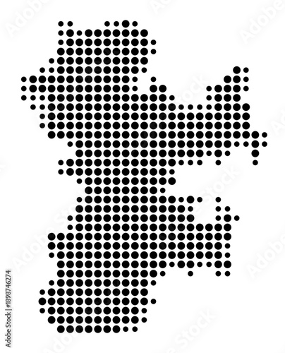 Symbol Map of the Landkreis Miltenberg (Bayern, Germany) showing the county with a pattern of just a few black dots