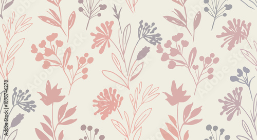 Gentle floral meadow pattern with delicate flowers and soft natural colors