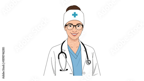 Portrait of a Compassionate Healer: A dedicated healthcare professional exudes confidence and care, ready to provide medical assistance and support.