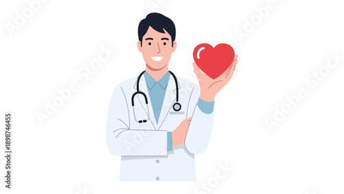 Caring Heart of a Doctor: A benevolent medical professional, embodies compassion and care, holding a vibrant heart. Symbolic of health and wellness, it evokes a sense of trust and reassurance.