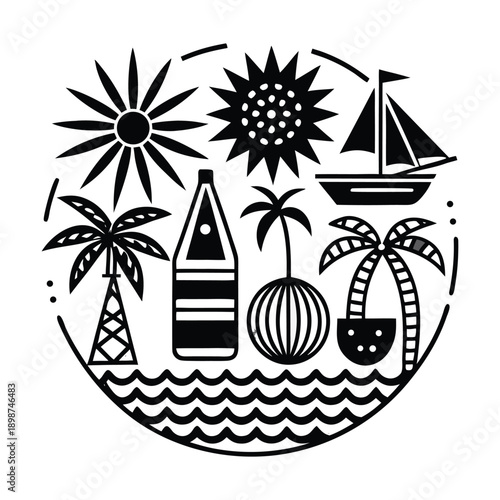 Summer set of web icons in line style. Summer vacation icons for web and mobile app. Travel, beach, tourism, summer holidays, hotel, relax, beach, luggage, passport, sunglasses. Vector illustration