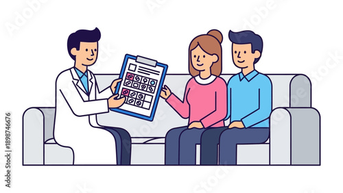 Healthcare Consultation: A doctor explains the findings to a couple during a medical appointment, illustrating the importance of clear communication and patient care in healthcare.