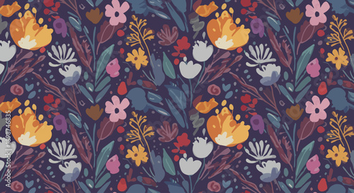 Cute floral illustration pattern inspired by blooming gardens and warm sunny days
