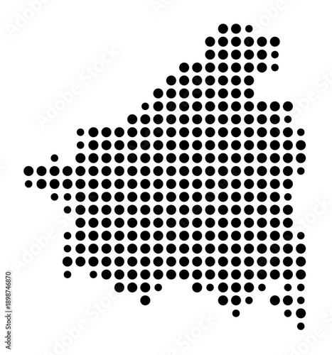 Symbol Map of the Kreisfreie Stadt Kaufbeuren (Bayern, Germany) showing the county with a pattern of just a few black dots
