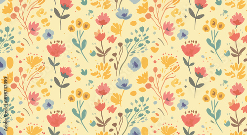 Playful meadow flower pattern with scattered blossoms and fresh botanical vibes