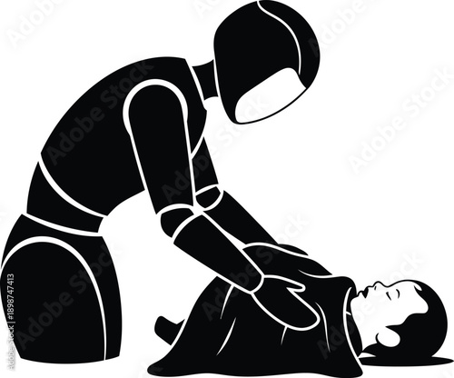 Person performing first aid on a patient in an emergency situation
