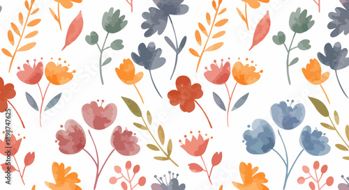 Cute Scandinavian style floral pattern with playful flowers and calming pastel tones