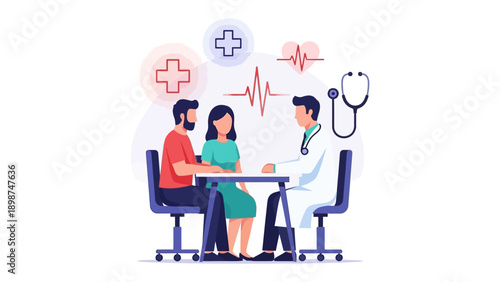 Healthcare Consultation: A medical professional engages in a consultation with a couple, offering insights and guidance for their health and well-being.