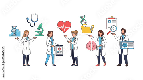 Medical Team's Dedication: An illustration showcasing a diverse team of medical professionals united in their dedication to healthcare, surrounded by vital medical symbols.