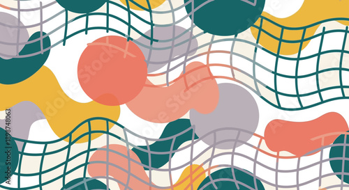 Vibrant abstract pattern with wavy lines and colorful shapes