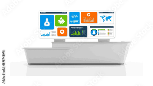 Modern Medical Display: A sleek, futuristic display showcasing medical data and appointment information, symbolizing the cutting edge of healthcare technology.