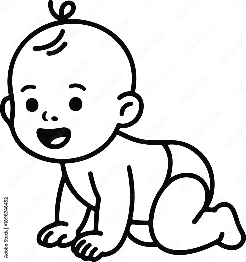 Obraz premium Cute Baby Outline Vector Minimal Illustration on Gray Background