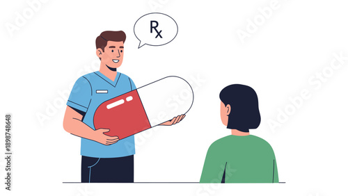 Medical Prescription: A health expert dispenses a prescription medication to a patient, symbolizing healthcare and treatment.