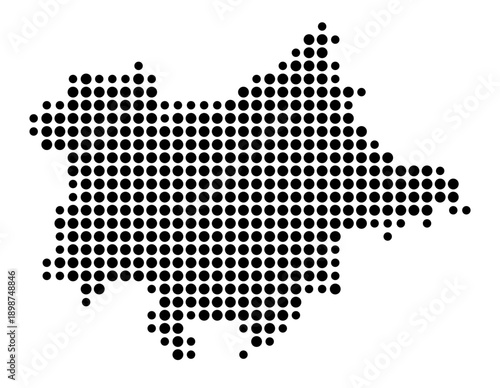 Symbol Map of the Landkreis Dingolfing-Landau (Bayern, Germany) showing the county with a pattern of just a few black dots