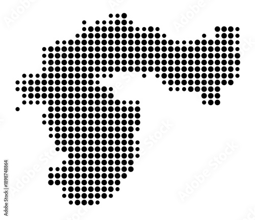 Symbol Map of the Landkreis Passau (Bayern, Germany) showing the county with a pattern of just a few black dots