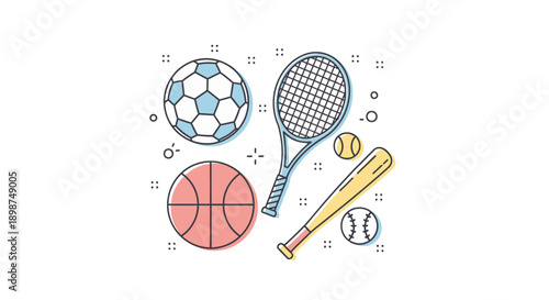 Collection of Various Sports Equipment Icons.