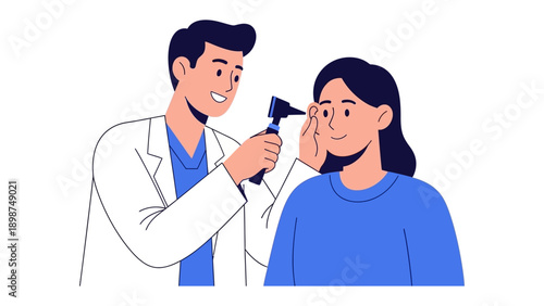 Medical Examination: A doctor performing an ear examination on patient, highlighting healthcare, diagnosis, and medical care.