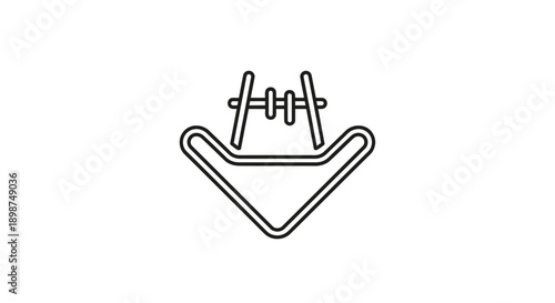 Simple line drawing of a dumbbell on a stand or holder.