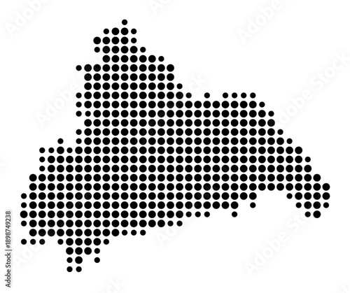 Symbol Map of the Landkreis Cham (Bayern, Germany) showing the county with a pattern of just a few black dots