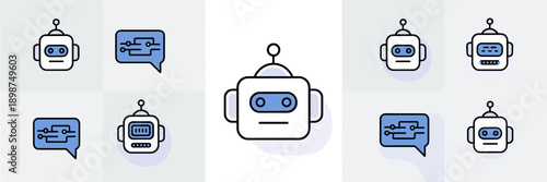 Minimalist AI chatbot icons in blue and white – Ideal for customer support apps, virtual assistant UI, or tech interfaces.