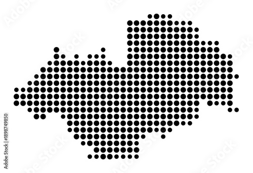 Symbol Map of the Landkreis Ludwigslust-Parchim (Mecklenburg-Vorpommern, Germany) showing the county with a pattern of just a few black dots