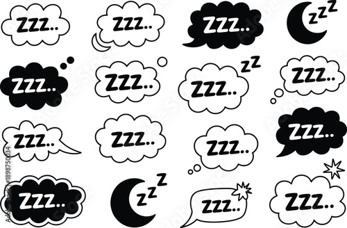 Two speech bubbles displaying zzz indicating sleep or drowsiness high quality