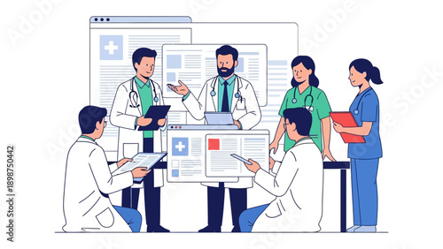 Healthcare Team Collaboration: A dedicated healthcare team, composed of doctors and nurses, is engrossed in a collaborative meeting.