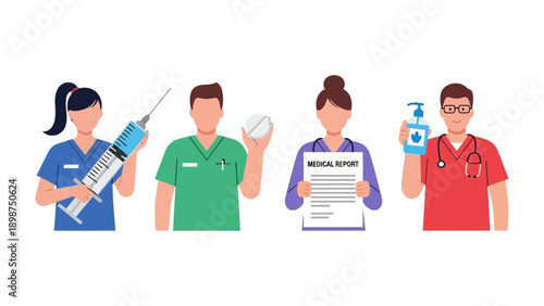 Healthcare Heroes: A composite illustration spotlights diverse healthcare professionals, each representing an essential facet of medical care.