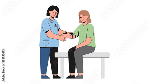 Patient's Health Assessment: A caring healthcare professional attends to a patient during a health assessment, offering reassurance and expert care. This illustrates a vital checkup.