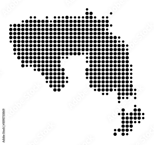 Symbol Map of the Landkreis Bergstrasse (Hessen, Germany) showing the county with a pattern of just a few black dots