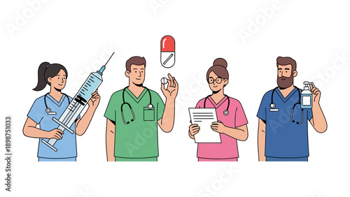 Healthcare professionals with medical supply: a group of diverse healthcare professionals display medical supply in a light-filled environment, illustrating commitment to health and wellness. 