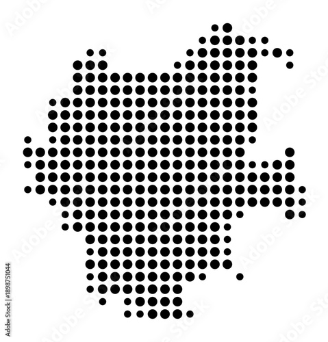 Symbol Map of the Kreisfreie Stadt Moenchengladbach (Nordrhein-Westfalen, Germany) showing the county with a pattern of just a few black dots