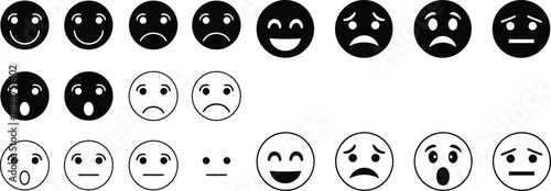 A diverse collection of expressive emoticons showcasing various emotions and facial expressions
