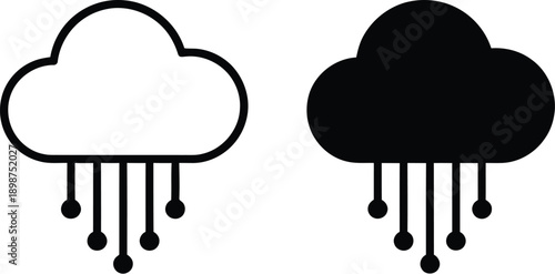 Cloud Computing Icon Set: A modern and sleek vector illustration showcasing two stylized cloud computing icons, symbolizing data storage, technology, and the digital age.
