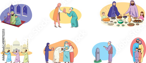 Multiple age groups come together for exchanging presents and happiness