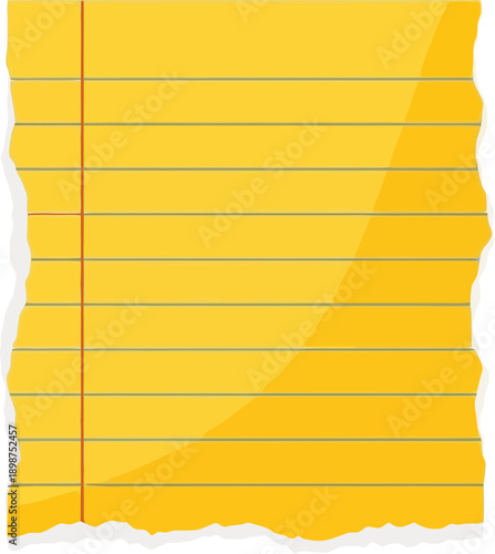 Torn Yellow Lined Paper Sheet Closeup.