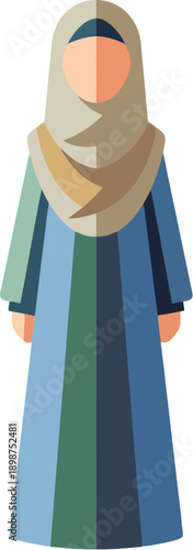 Woman wearing blue hijab dress.