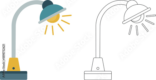 Desk Lamp Icon Set with Filled and Outline Style, Modern Table Lamp Vector Illustration