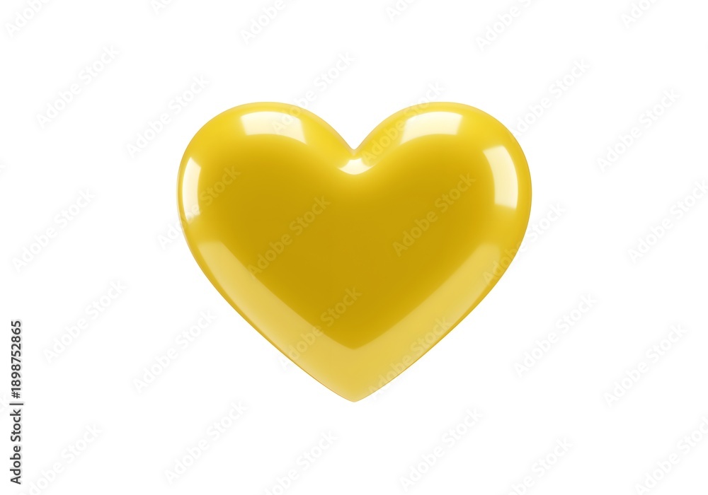 Fototapeta premium Glossy yellow heart shape object isolated on a white background with soft reflections