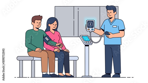 Health Check: A medical professional conducts a blood pressure examination for a patient, offering insights into health and well-being.