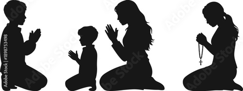 Family engaged in prayer and reflection during a spiritual gathering isolated on white background, Vector, illustration