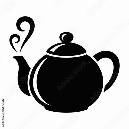 Classic teapot with steam rising from its spout isolated on white background, Vector, illustration