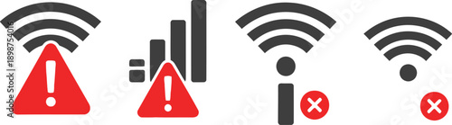 Illustrations of various wifi signal strength and connection issues