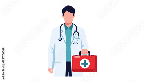 Healthcare Hero: A medical professional, stethoscope draped around their neck, stands ready with a first-aid kit. A symbol of trust and care.