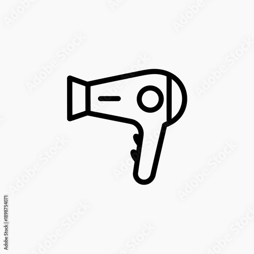 Black and white icon of a handheld hair dryer appliance isolated on white background, Vector, illustration