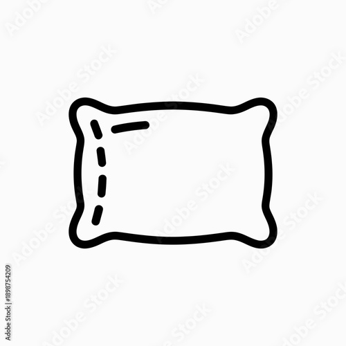 Simple line drawing of a rectangular pillow with a stitched center seam isolated on white background, Vector, illustration