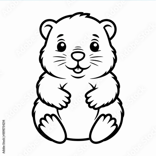 A cute and simple cartoon drawing of a wombat sitting with its paws together isolated on white background, Vector, illustration