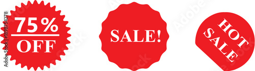 Sale stickers and promotional labels for advertising. Discount price tags for retail marketing, Tag new set, New label and tag.15%, 20%, 25%, 35%, 45%, 60%, 70%, 75% sale icon.	